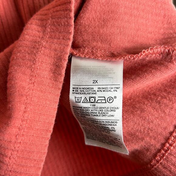 Old Navy 2X Pullover Ribbed Top Pink Peach Sugar Poppy - Picture 5 of 8